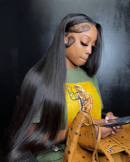 300% High Density 40 46 Inch Bone Straight 13x6 HD Lace Front Wigs Human Hair Brazilian 13x4 360 Full Lace Frontal Wig Pre Pluck