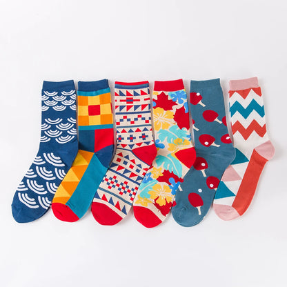 5-6 Pairs New High Quality Combed Cotton Men Socks Women Happy Fashion Novelty Skateboard Crew Casual Funny Socks for Men