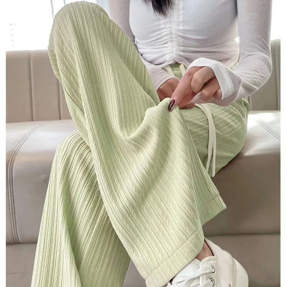 2025 summer new bubble milk puff cloud pants women high waist draped narrow straight casual pants cloud puff wide leg pants