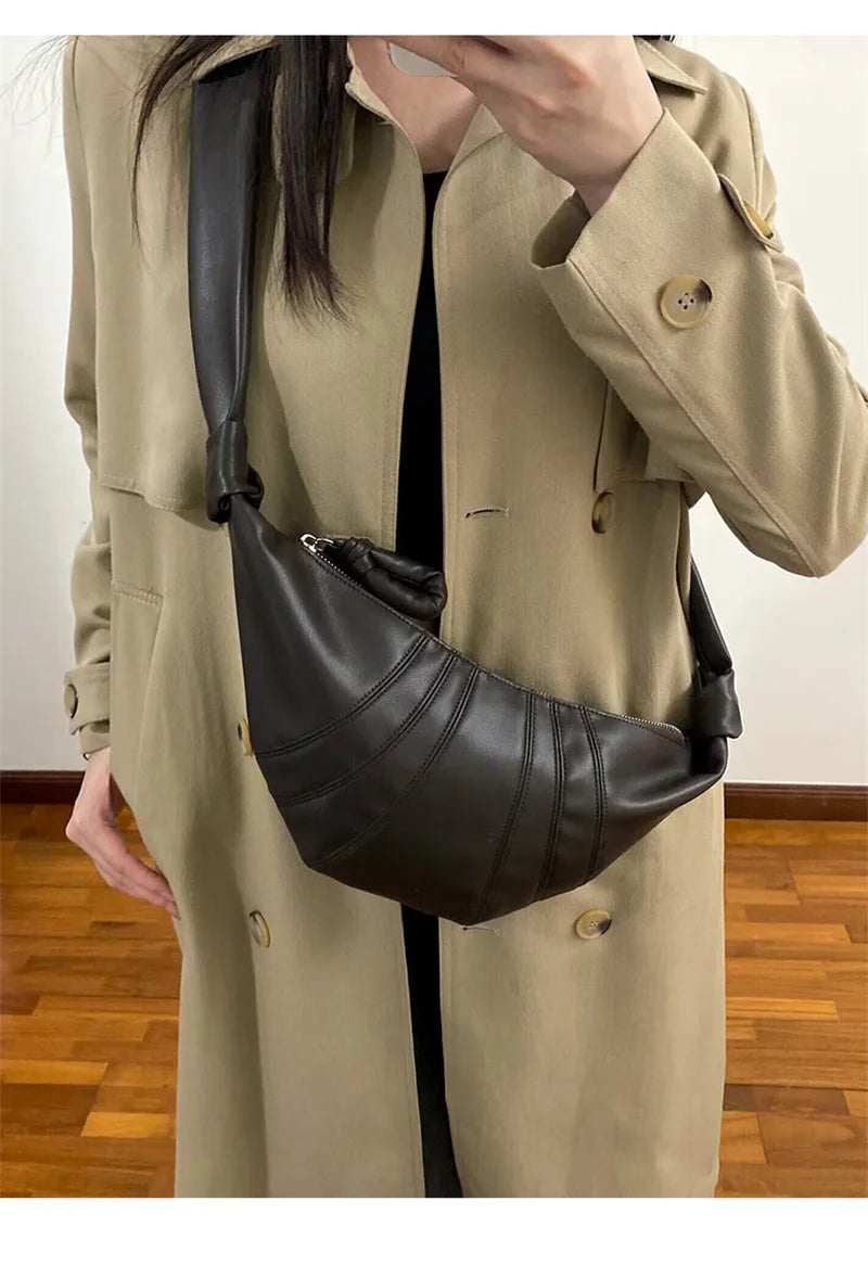 Luxury Brand Lambskin Croissant Bag Genuine Leather Croissant Bag Trendy Must-have Shoulder Crossbody Bag Couple Style