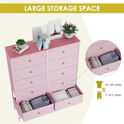 12-Drawer Dresser, 35.2’ Widened 6-Layer Fabric Storage Tower W/Textured Print Fabric Bins, Tall Chest Organizer Unit for Liv