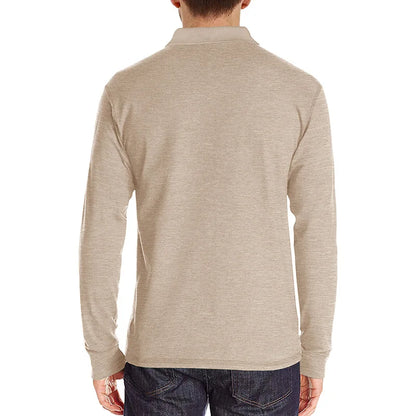 Spring Trend Men's Long Sleeve Casual Tshirt Solid Lapel Button Up Pullover Tops Autumn Turn Down Collar Bottoming Polo Shirt