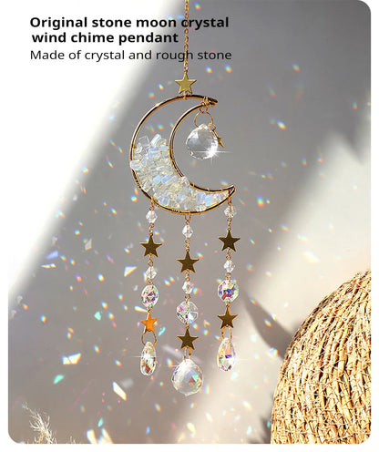 1 Piece Rainbow Made Crystal Suncatcher, Raw Stone Moon Home Decor for Garden Bedroom Balcony Pendant