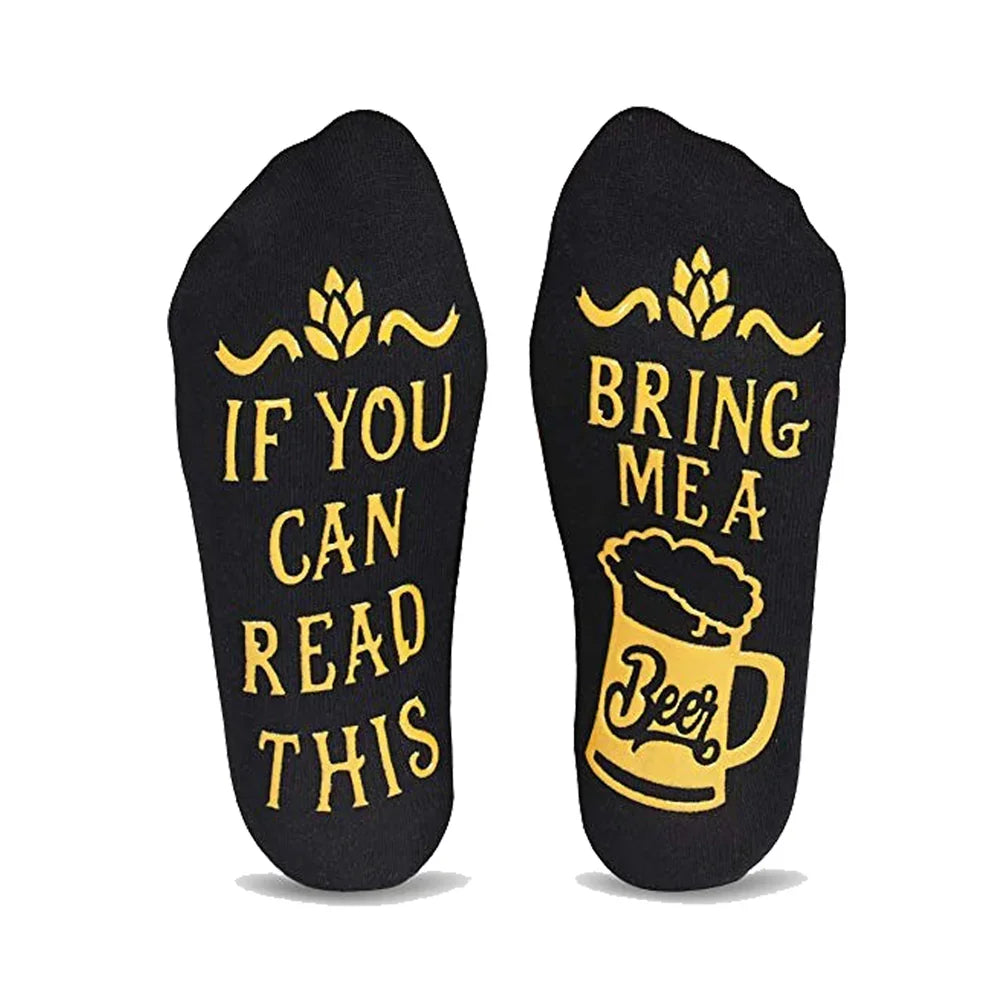 Men Funny If You Can Read This Bring Me A Beer Pattern Novelty Art Christmas Gift Humour Words Socks Hipster Rock Punk Club Sox