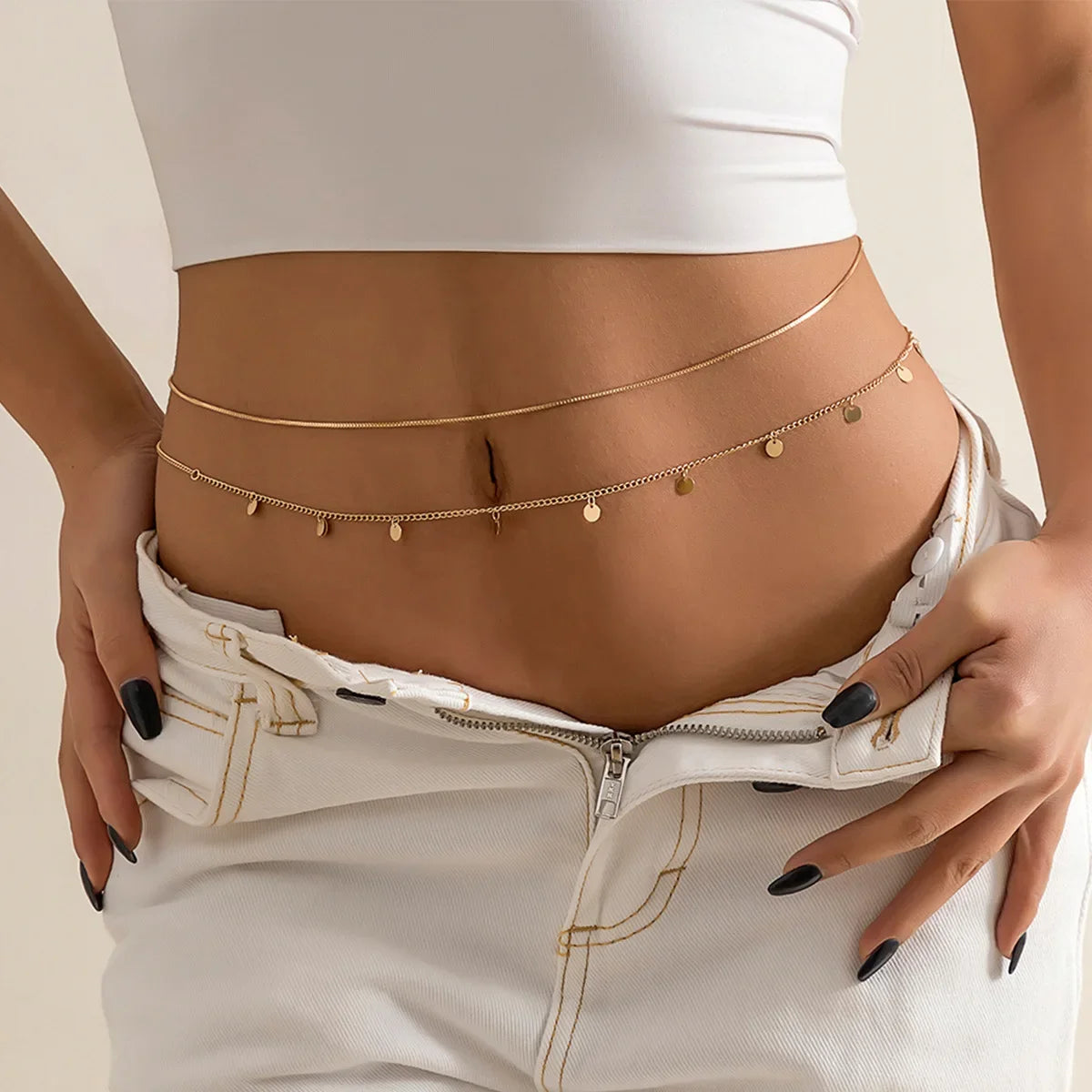 Minimalist Tassel Sequin Double Layer Chain Casual Pants Chain Hip-hop Body Chain Fashionable Retro Turquoise Waist Chain