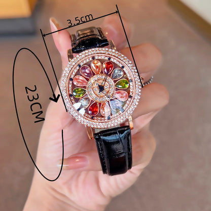 1pc Dazzling And Fashionable Women's Quartz Watch With Colorful Rhinestone Inlay, Featuring An Alluring Rotatable Dial, Durable