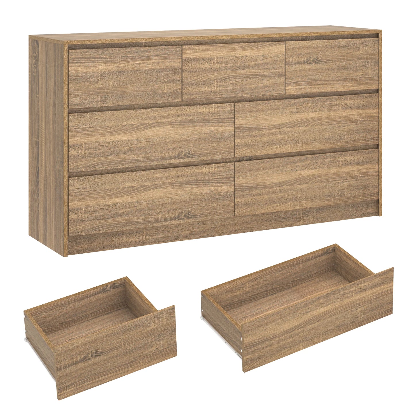 7 Drawer Dresser for Bedroom, 55'' Modern Chest of Drawers for Closet, Wide Drawer Organizer Cabinet for Living Room White/Black