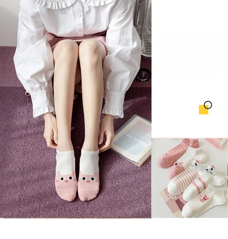 5 Pairs Lolita Japanese Woman Cute White Short Socks Set Girl Spring Summer Sweet Ruffle Lovely Cotton Socks For Women