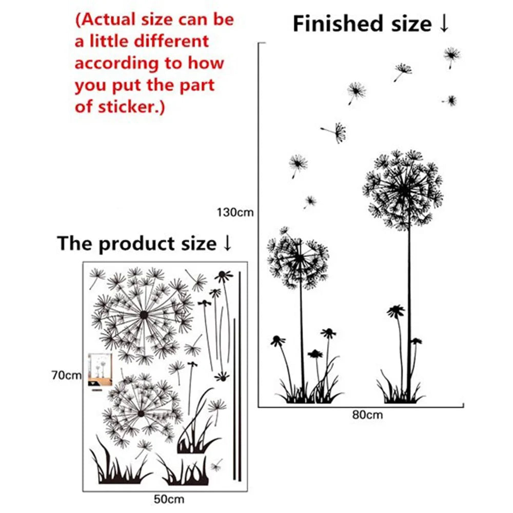 Black Dandelion Sitting Room Bedroom Wall Stickers Household Adornment Decor Decals Mural Art Poster On The Wall DIY Improvement