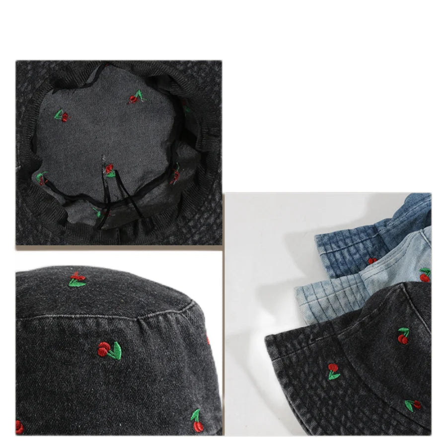Spring Summer Strawberry Embroidery Denim Jeans Bucket Hat Legent Fisherman Hats for Women Foldable Sport Sun Beach Panama Caps