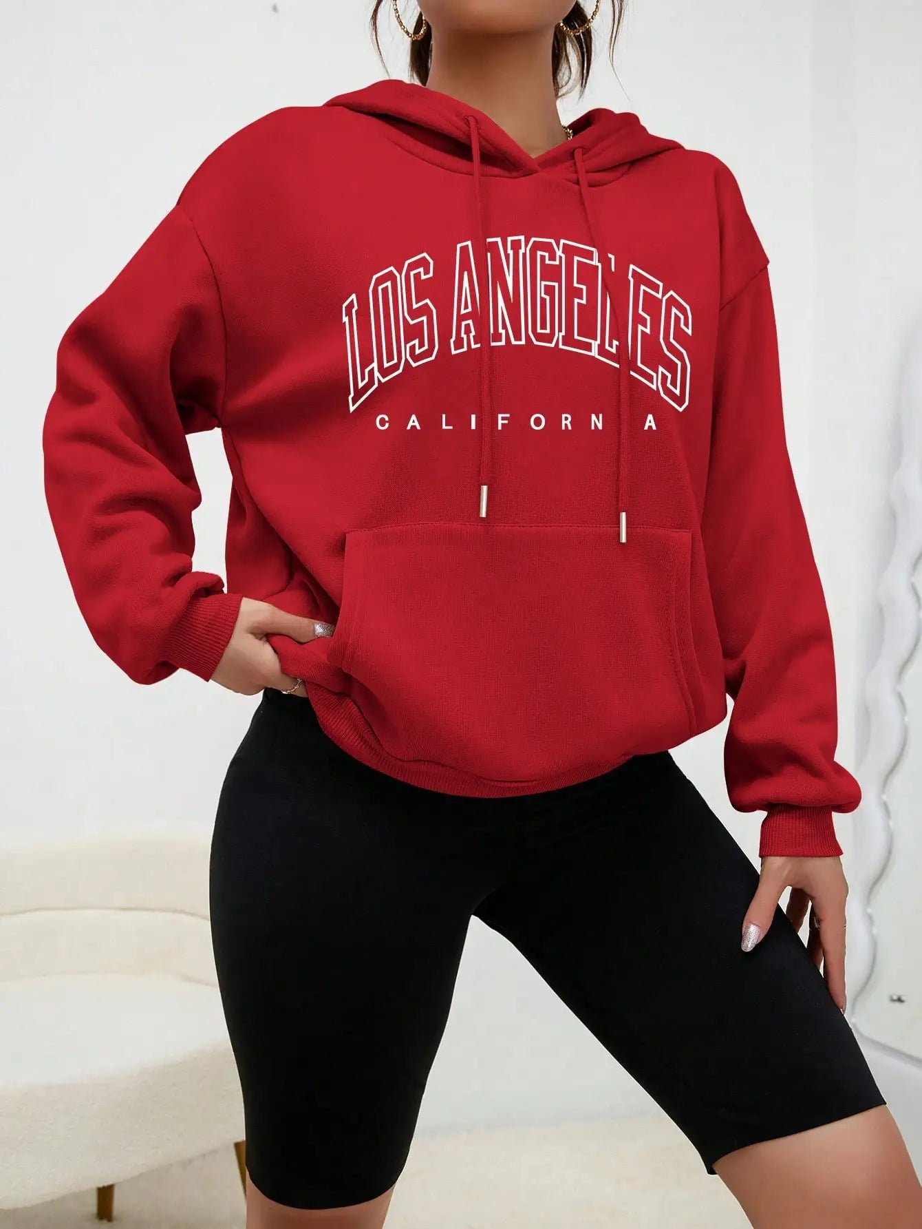 Women's Hoodies Los Angeles California Letter Printing Pocket Hoodie Casual Oversize Long Sleeve Clothes New In sweatshirts