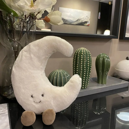 High Quality Smile Face Moon Yellow Sun Plushie Cushion Stuffed Cute Weather Plush Toy for Kid Bedroom Decor Sofa Throw Pillow