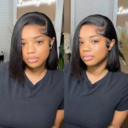 Raw Hair Vietnamese 250 Density 100 Human Hair Lace Frontal Wigs Straight Natural Black 13x6 Bob Wig Lace Front Human Hair Wigs