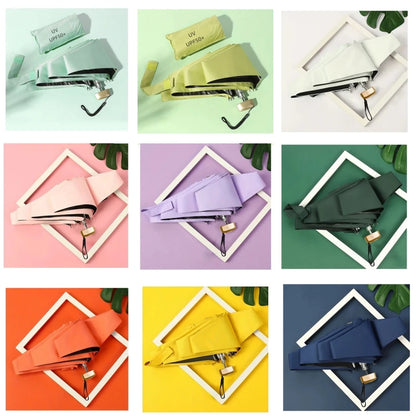 Mini Sun Umbrella Small Pocket Rain Travel Umbrella Vinyl Folding Umbrella UV Protection Sun Shade Pocket Parasol Capsule