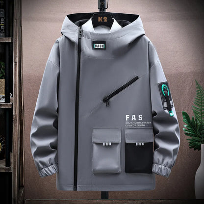 Zipper Jacket Men's Pilot Hooded Jacket Spring/Autumn Baseball Uniform Tide Card Loose Pullover Front Pocket Adding velvet Coat