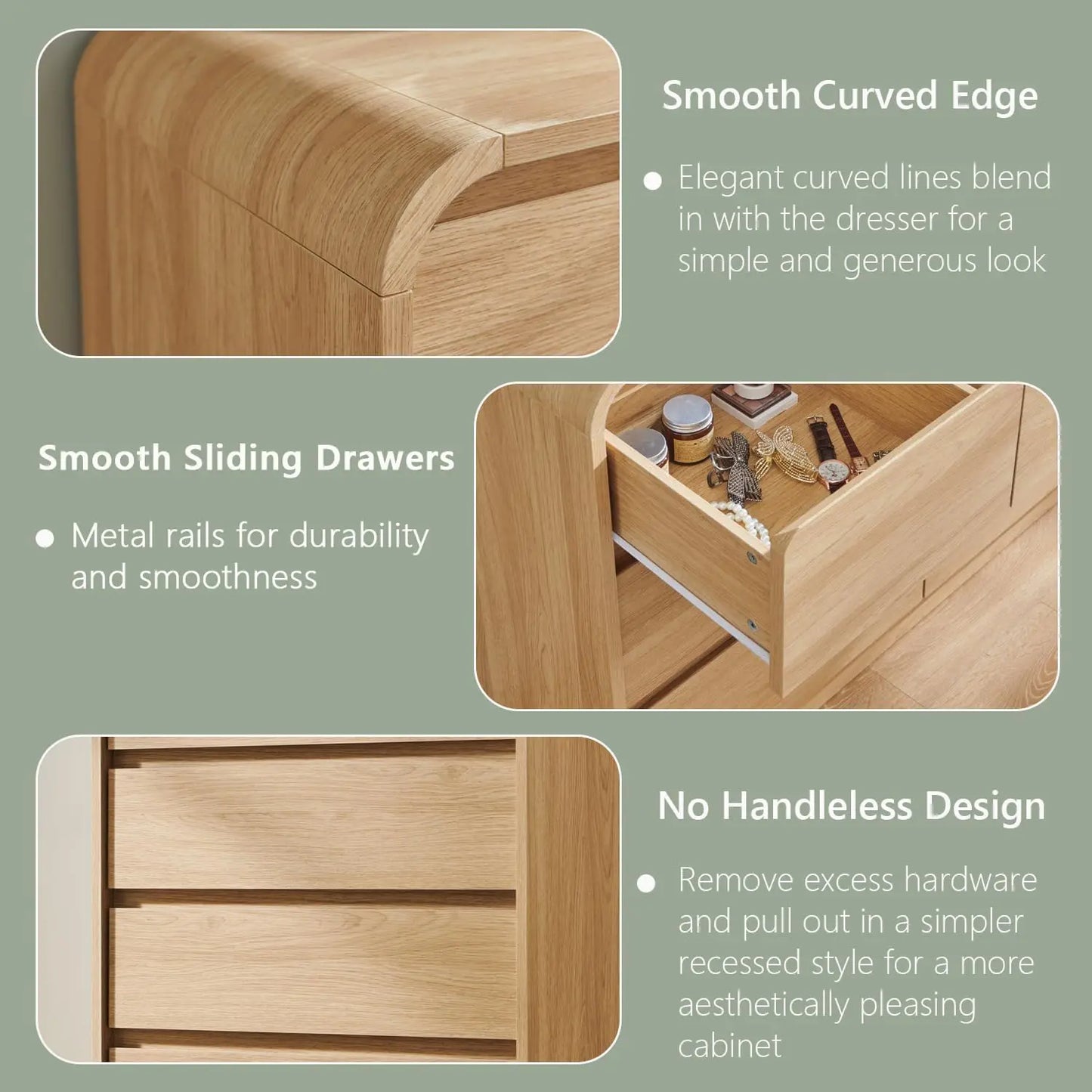 Modern 5 Drawers Dresser, 45" Tall Dressers & Chests of Drawers w/Curved Profile Design, Wood Mid Century Vertical Dresser.