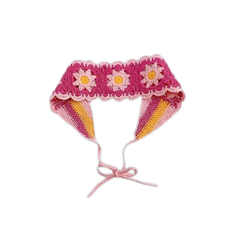 Cartoon Crochet Mushroom Hair Bands Vintage Fashion Hair Scarf For Women Flower Knit Holiday Headband Headwrap Hair Accessories