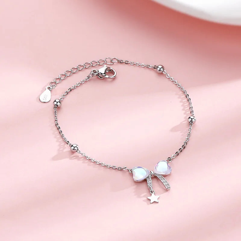 VENTFILLE 925 Sterling Silver Diamond-Studded Butterfly Bracelet Women's Fashion Temperament Flower Adjustable Bracelet