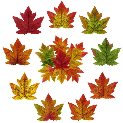 50pcs Artificial Maple Leaf Halloween Harvest Festival Home Decoration Boneless Feel Red Single Piece Artificial Maple Leaf