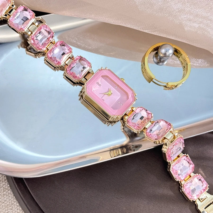 women's large section rhinestone chain rectangular color case rhinestone dial fashion European and American style ladies watch