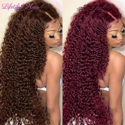 30 Inch Chocolate Brown Lace Front Wigs Human Hair Brazilian Water Wave Ginger Burgundy 13x6 HD Lace Frontal Human Hair Wig