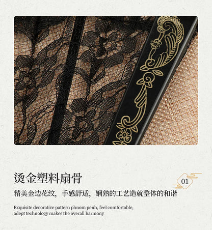 Retro Sexy Lace Fan Summer Dance Performance Photography Photo Props Portable Folding Hand Fan Decorative Fan Chinese Dance Fan
