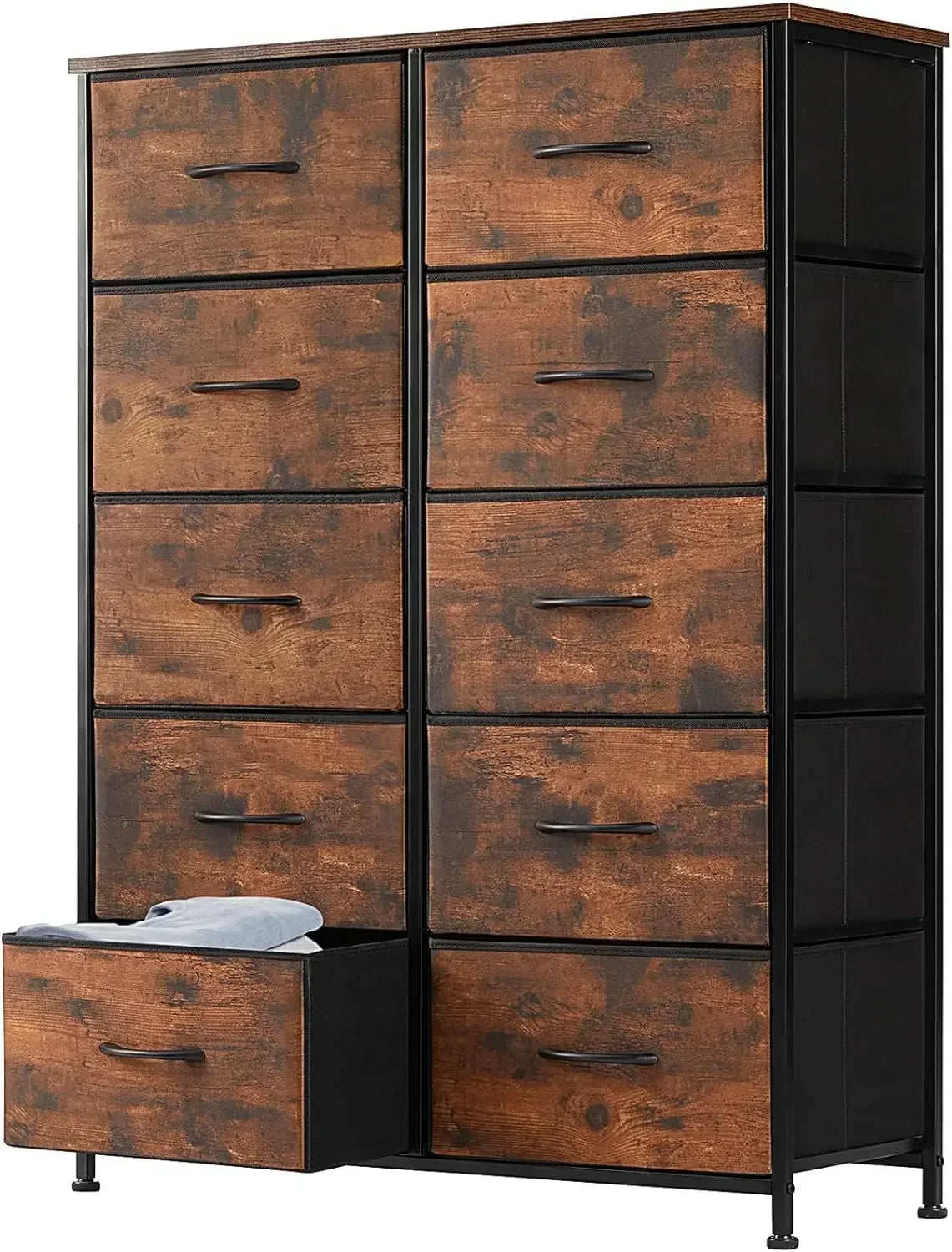 Dresser for Bedroom, Tall Storage Drawers, Fabric Storage Tower with 10 Drawers, Chest of Drawers with Fabric Bins, Sturdy Metal