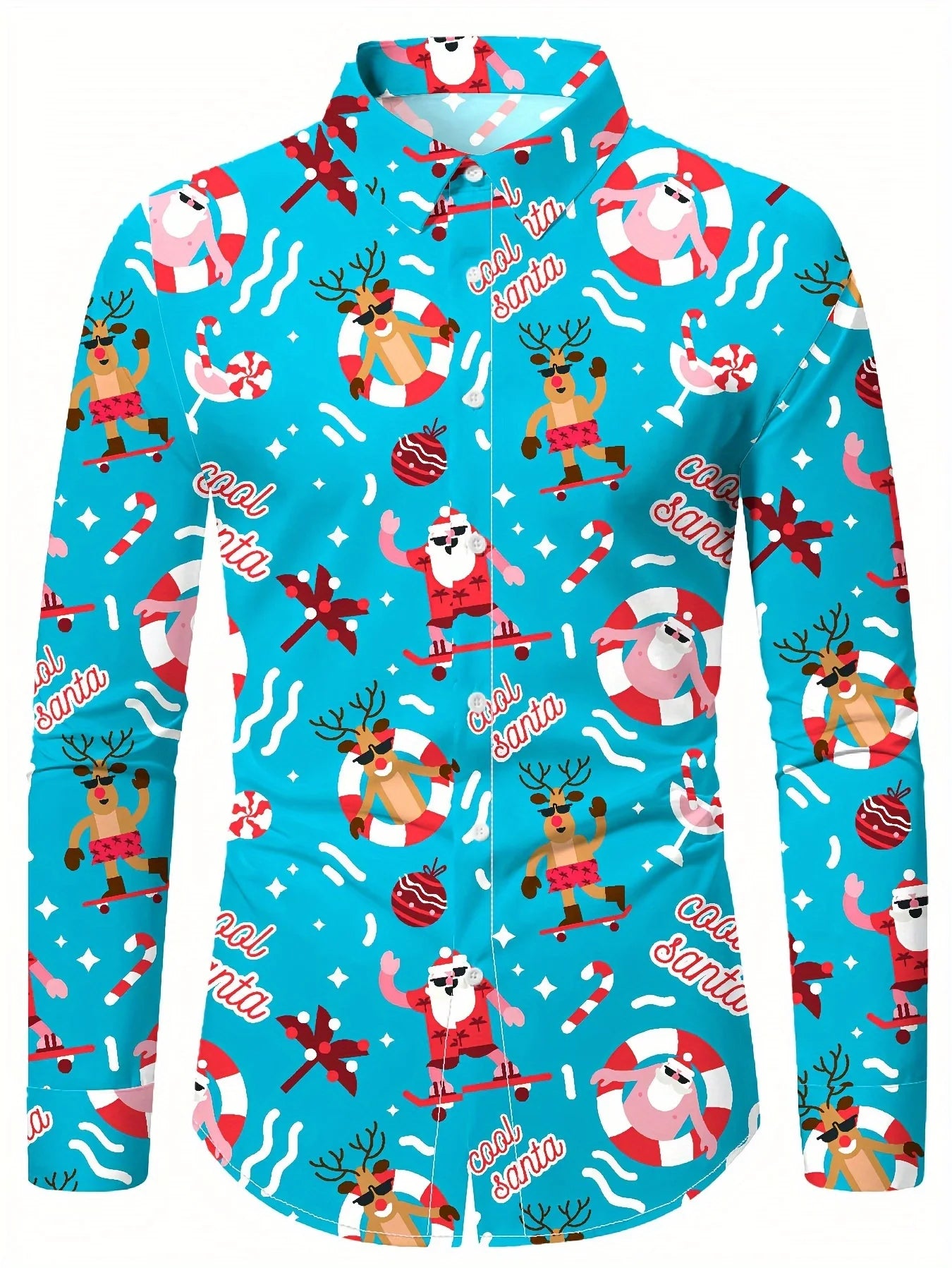 Christmas Festival Theme Men's 3D Printed Formal Shirts Christmas Tree Santa Claus Graphic Long Sleeve Shirt Fashion Men's Shirt