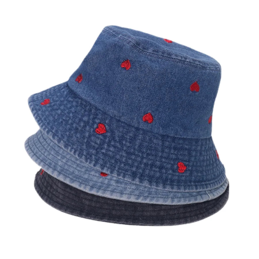 Spring Summer Strawberry Embroidery Denim Jeans Bucket Hat Legent Fisherman Hats for Women Foldable Sport Sun Beach Panama Caps