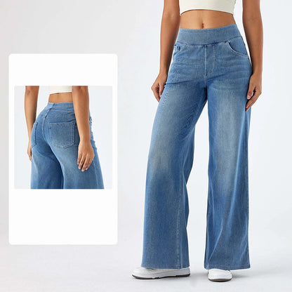 Women Baggy Jeans Streetwear High Waist Wide Leg Denim Pants Retro Elastic Waist Blue Loose Female Trousers