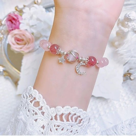 Princess Girls Star Moon Bracelet Blue Purple Color Opal Stone Bracelet for Kids Shiny Crystal Bracelets Wristband Jewelry Gift