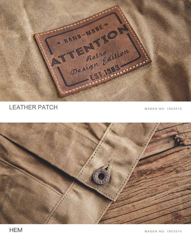 Maden Vintage Men's Canvas Oil Wax Jackets Khaki Multi-pocket Lapel Collar Single-breasted Jacket Windbreaker for Male Outwear