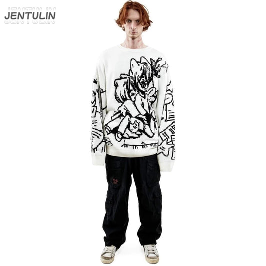 Vintage Cartoon Knitted Women Sweaters Winter Casual Oversize Men Fashion Streetwear Tops Harajuku Pullover Y2k Clothes 90s Goth