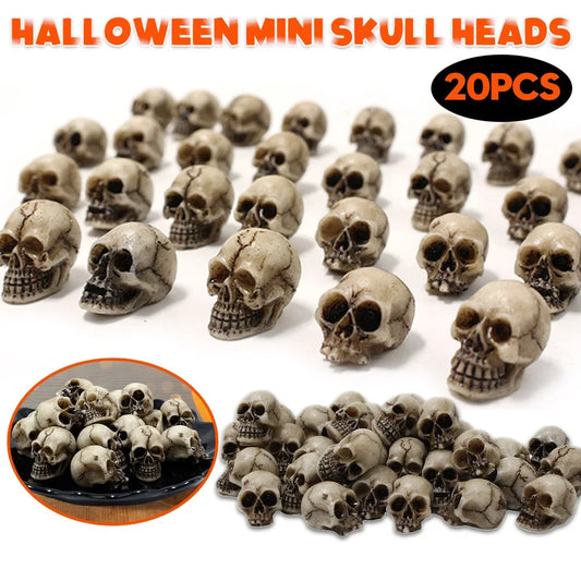 20Pcs Gothic Skull Sculptures Collectable Halloween Decoration Skeleton Statues Ornament Landscape Garden Potted Plant Decor