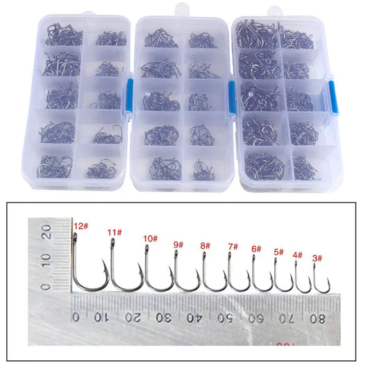 50/100/200/300/400/500/600/1000PCS Fishing Hooks Set High Carbon Steel Barbed FishHooks for Saltwater Freshwater Fishing Gear