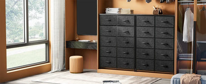 Dresser for Bedroom, Tall Storage Drawers, Fabric Storage Tower with 10 Drawers, Chest of Drawers with Fabric Bins, Sturdy Metal