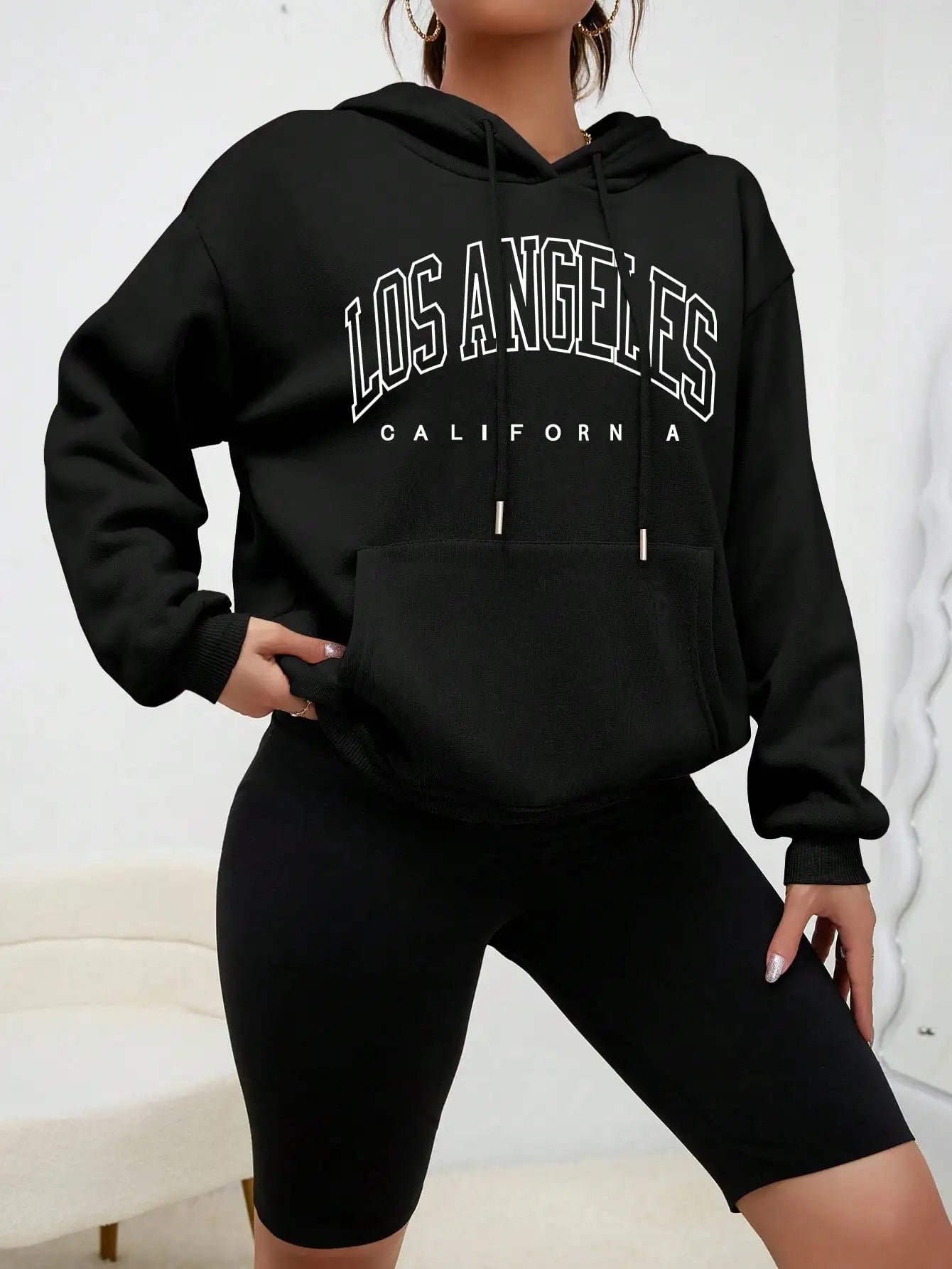 Women's Hoodies Los Angeles California Letter Printing Pocket Hoodie Casual Oversize Long Sleeve Clothes New In sweatshirts