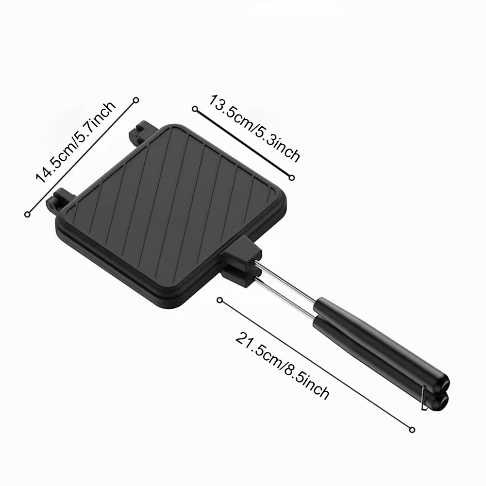 Double Sided Frying Pan Non-stick Grilled Sandwich Maker Heat-resistant Flip Grill Pan with Handle Outdoor Camping BBQ Tools