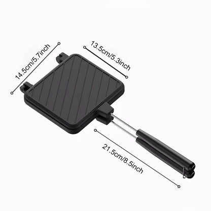 Double Sided Frying Pan Non-stick Grilled Sandwich Maker Heat-resistant Flip Grill Pan with Handle Outdoor Camping BBQ Tools