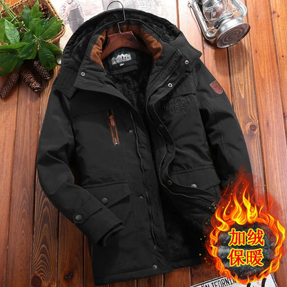 Mens Padded Clothes Velvet Thickened Winter Loose Casual Middle-aged Multi-bag Padded Jackets Cold-resistant Padded Clothes
