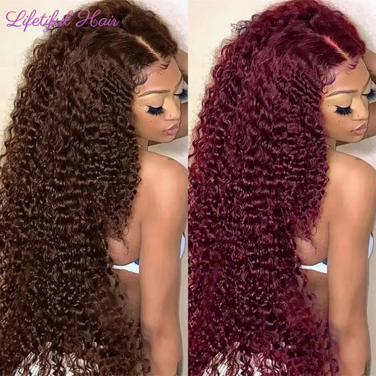 30 Inch Chocolate Brown Lace Front Wigs Human Hair Brazilian Water Wave Ginger Burgundy 13x6 HD Lace Frontal Human Hair Wig