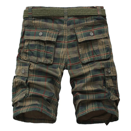 2025 Summer Men Shorts Fashion Plaid Beach Shorts Mens Casual Shorts Military Short Pants Male Bermuda Cargo Overalls No belt