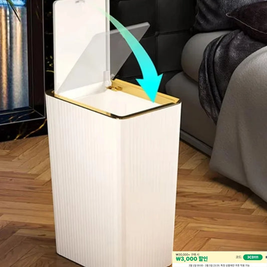 10L/12L Nordic Trash Can with One-Touch Lid Bin Deodorant Waterproof Dustbin Large Capacity Slim Toilet Gold Garbage Can