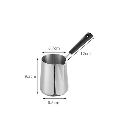 Long Handle Turkish Coffee Pot with Pouring Spout Stainless Steel Milk Butter Warmer Pot Stovetop Chocolate Melting Pan