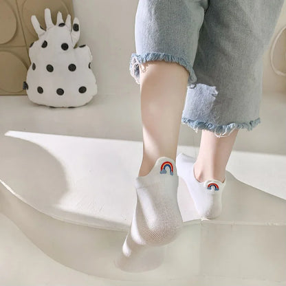 5 Pair Cute Embroidery Animal Women Socks Spring Summer Short Shallow Mouth Fashion Rainbow Female Low Cube Socks Set