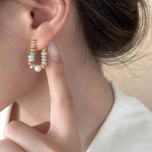 Vacation style Design Natural Stone Beaded Pearl Pendant Earrings for Women and Girls Fashion Jewelry Unusual Accessories