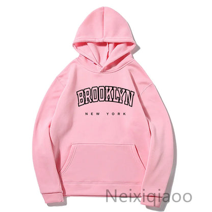 Women Brooklyn Letter USA Funny Black Hoodie Girl Autumn Winter Fleece Sweatshirts Female Harajuku Y2k Clothes