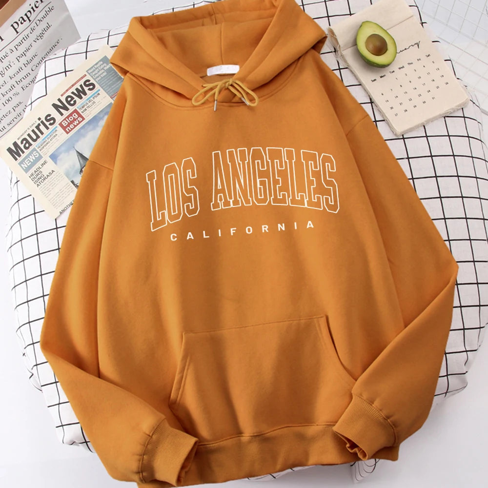 Women's Hoodies Los Angeles California Letter Printing Pocket Hoodie Casual Oversize Long Sleeve Clothes New In sweatshirts