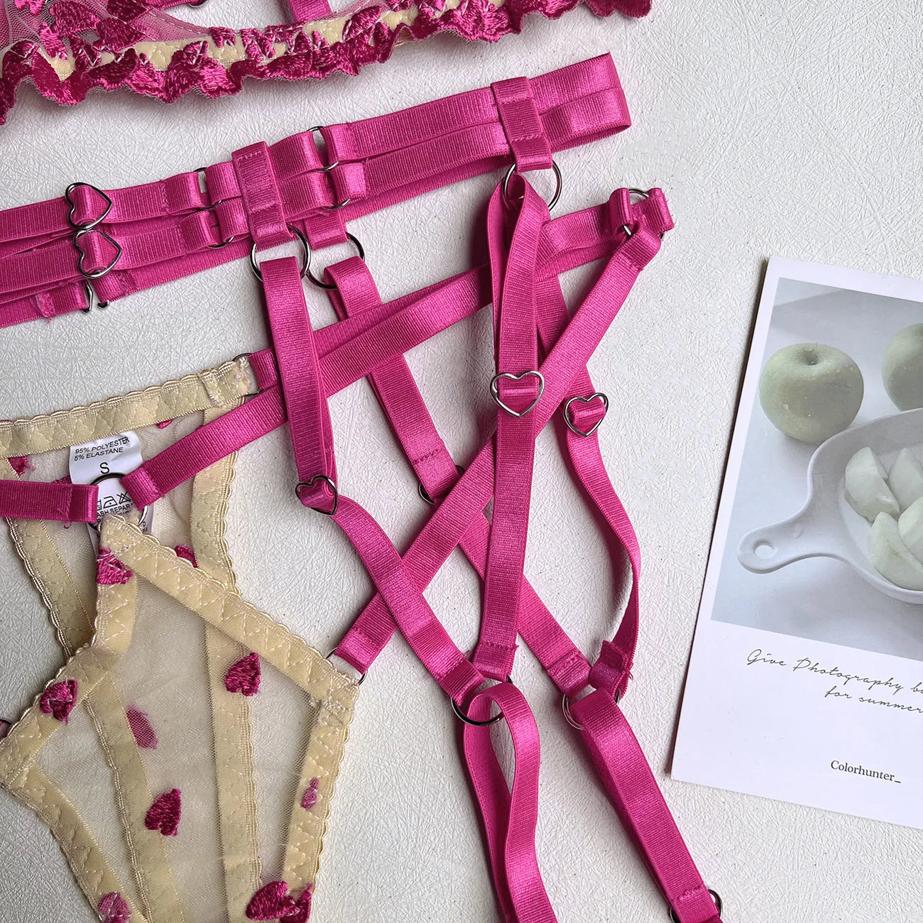 Ellolace Sensual Lingerie Open Bra Kit Push Up Uncensored Fancy Exotic Sets Heart-Shaped Embroidery Fairy Beautiful Underwear