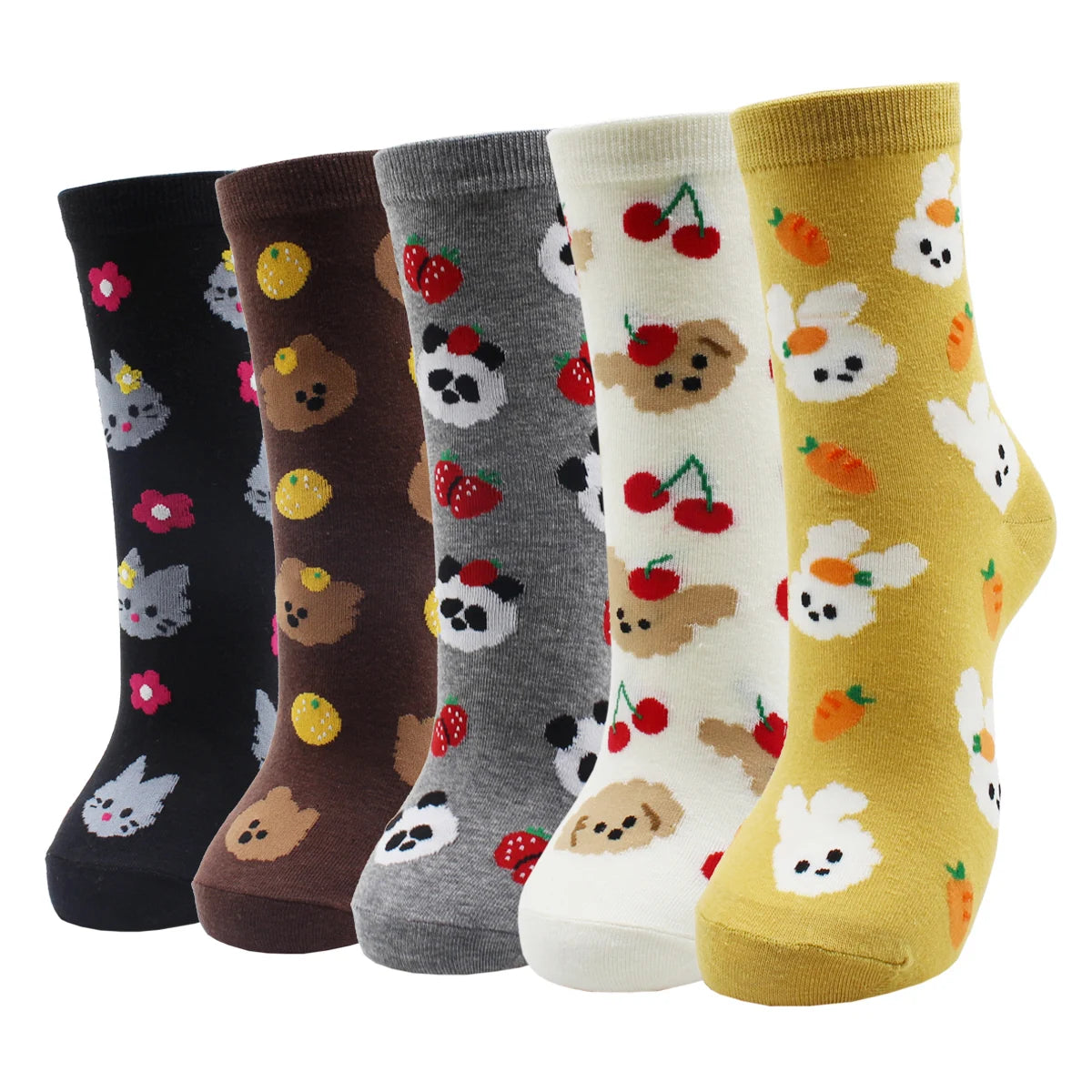 5 Pairs New Fashion Colorful Harajuku Korean Kawaii Cute Women Socks Cat Dog Owl Stripe Avocado Girl Cotton Cartoon Socks